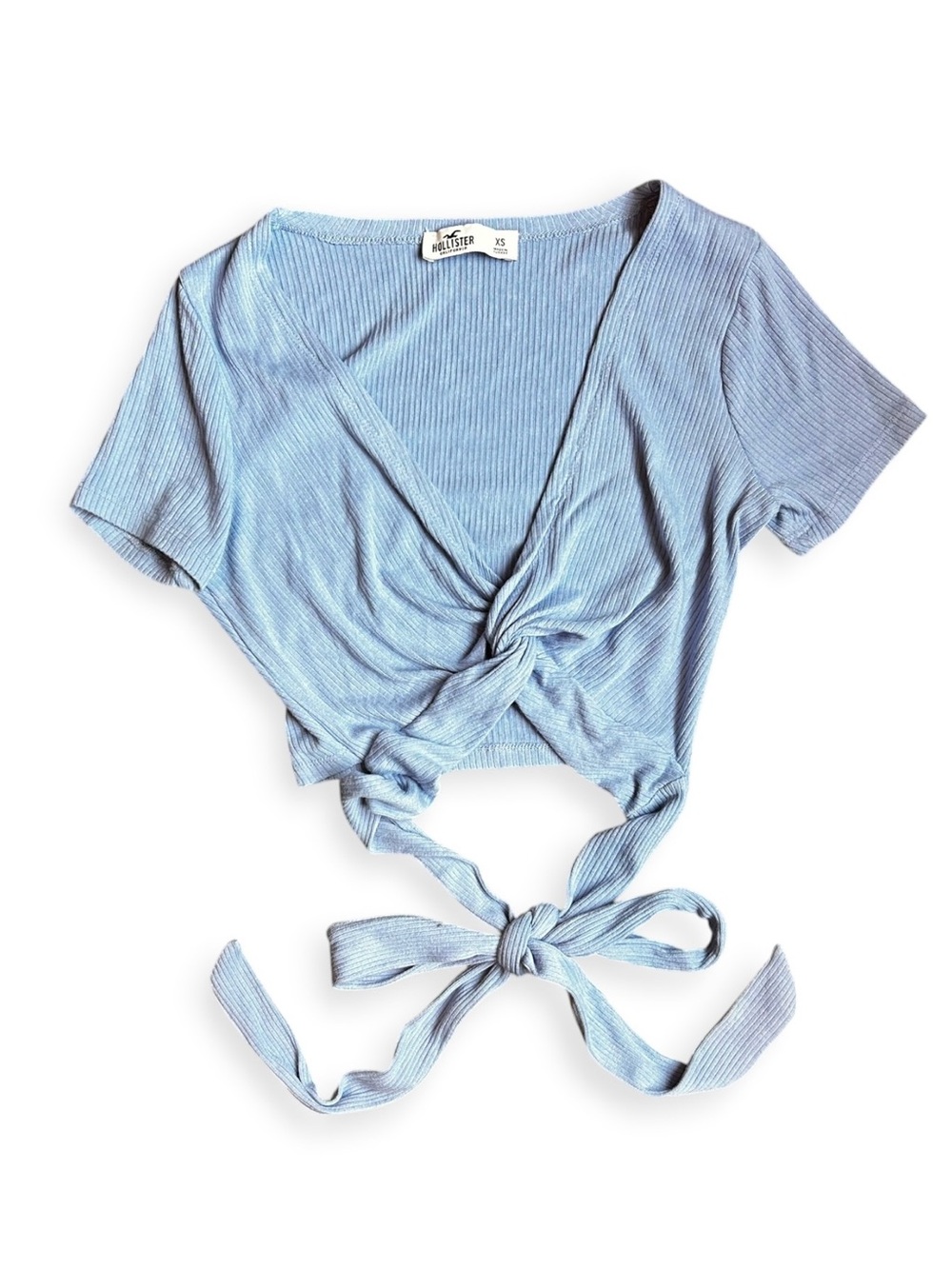 Ribbed baby blue hollister tie back short sleeve. Size xs